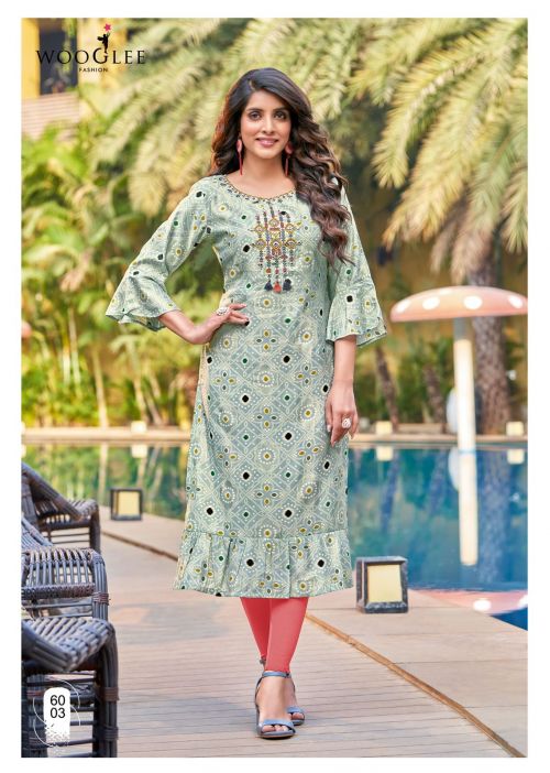 Tarang By Wooglee Rayon Printed Embroidery Kurtis Suppliers In India